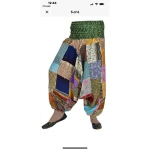 Vision Tibet Made In India Sari Boho Harem Women Yoga Pant Patchwork Chic Size L